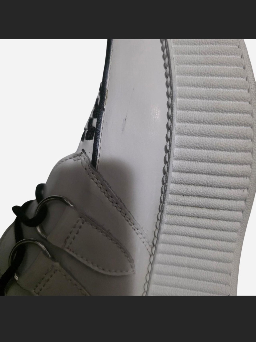 T.U.K. Mondo Creeper White and black Leather Checker platform Shoes - Picture 4 of 9